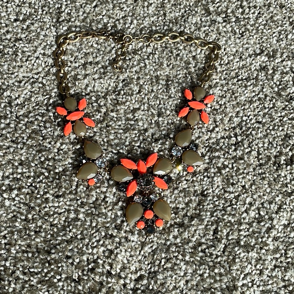 J. Crew Vibrant Orange and Gold Statement Necklace
